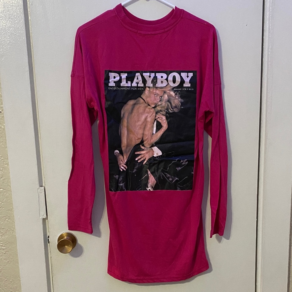PLAYBOY x Misguided Pink Long Sleeve, T Shirt Dress